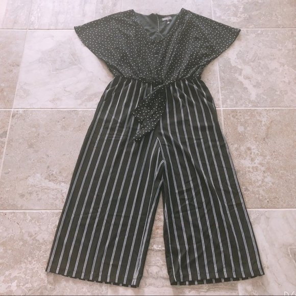 Luxology Jumpsuit Tie-Front Stripe & Polka Dot Print Plus Size 14 NWT - Picture 4 of 13